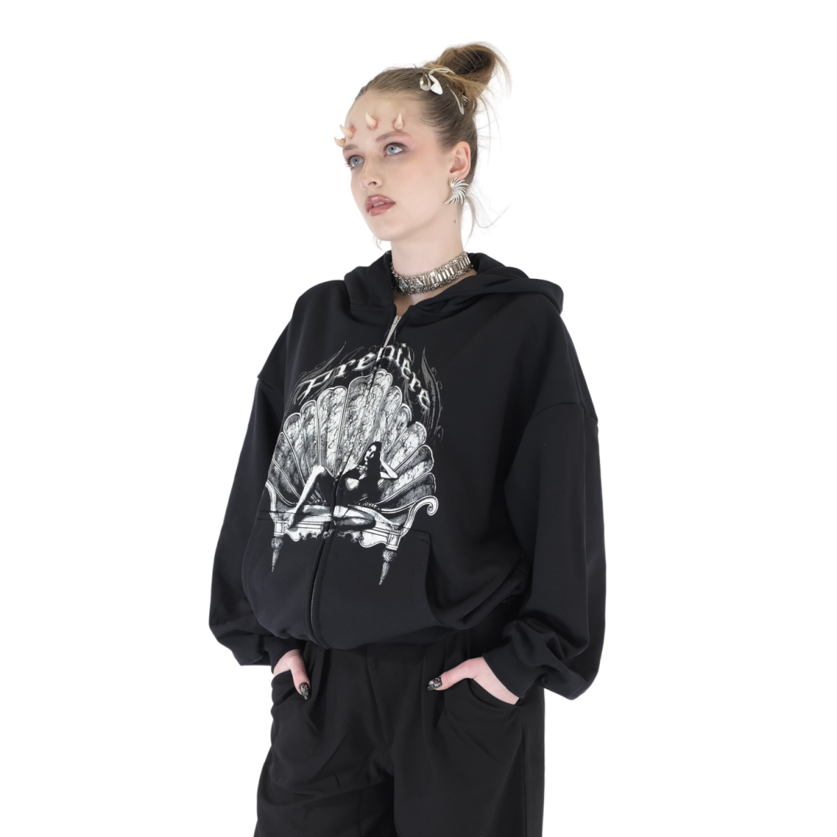 SHELL ZIP HOODIE BLACK