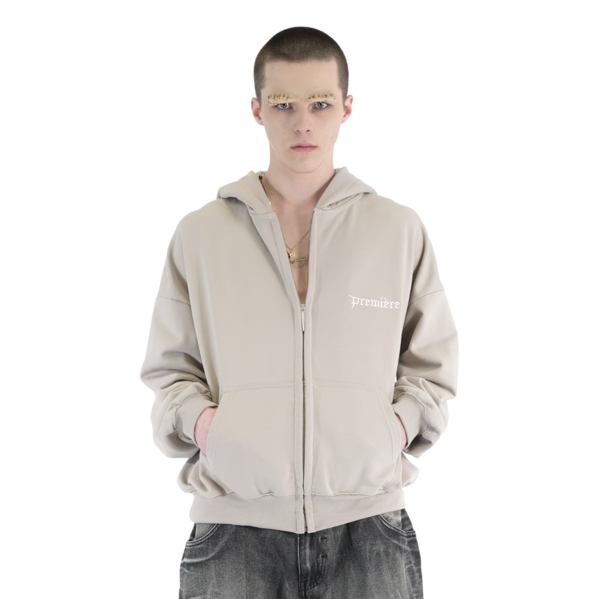 LOGO ZIP HOODIE BEIGE
