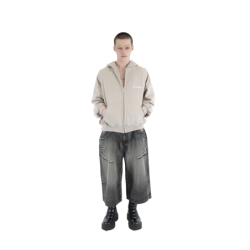 LOGO ZIP HOODIE BEIGE