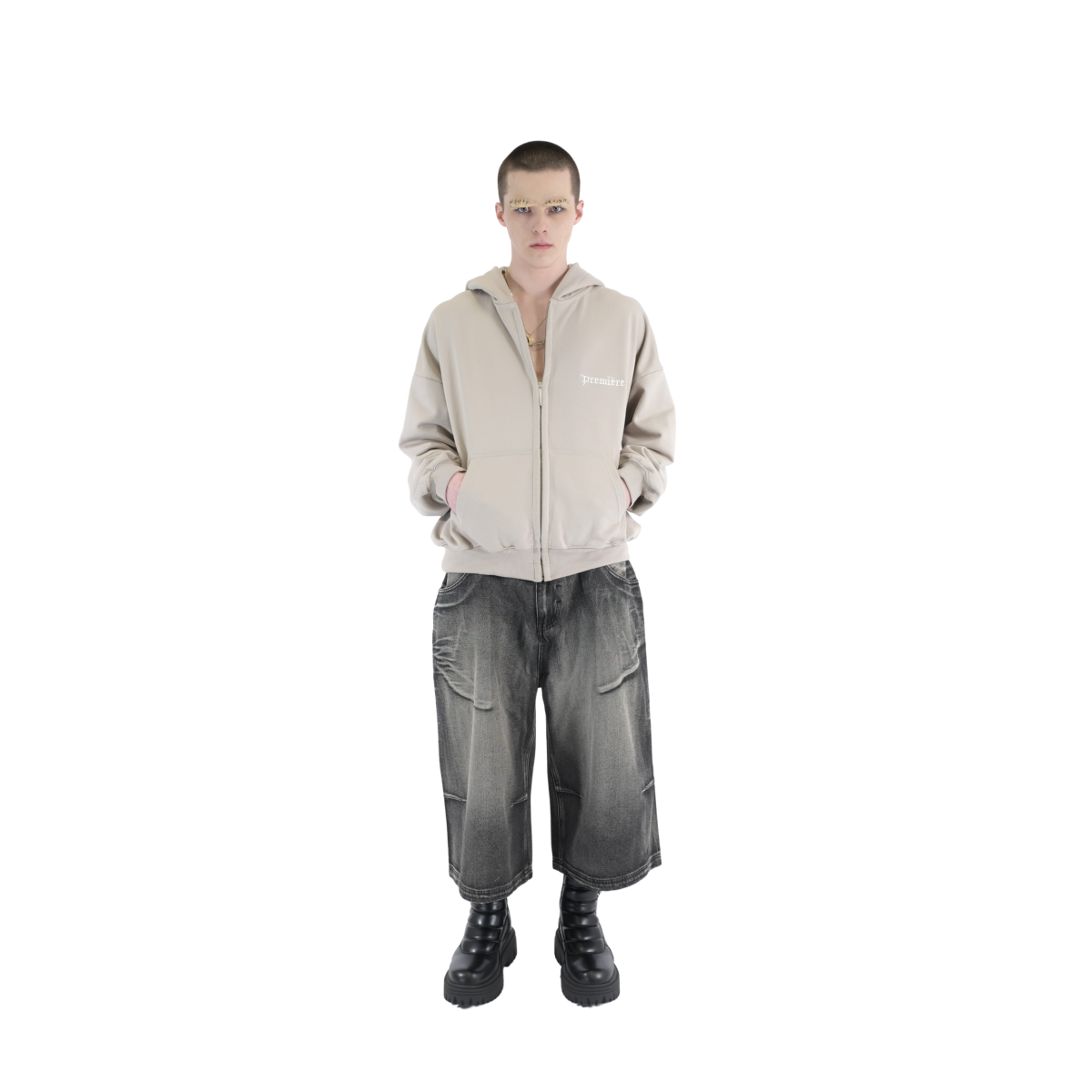 LOGO ZIP HOODIE BEIGE