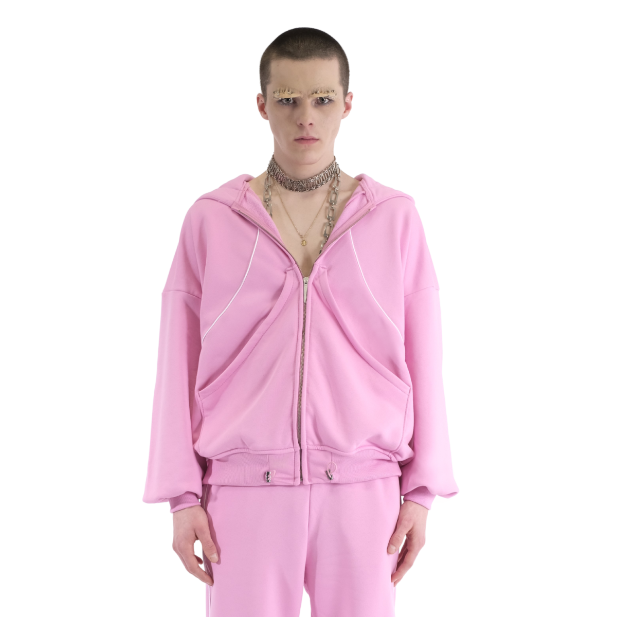 HELIX ZIP HOODIE BABY PINK