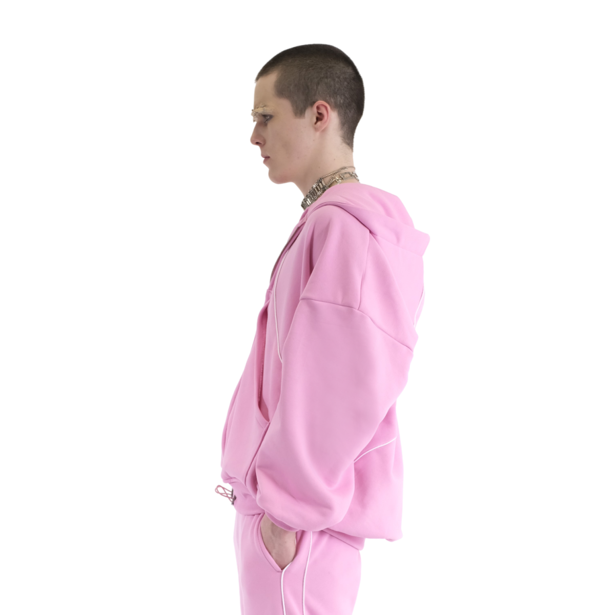 HELIX ZIP HOODIE BABY PINK