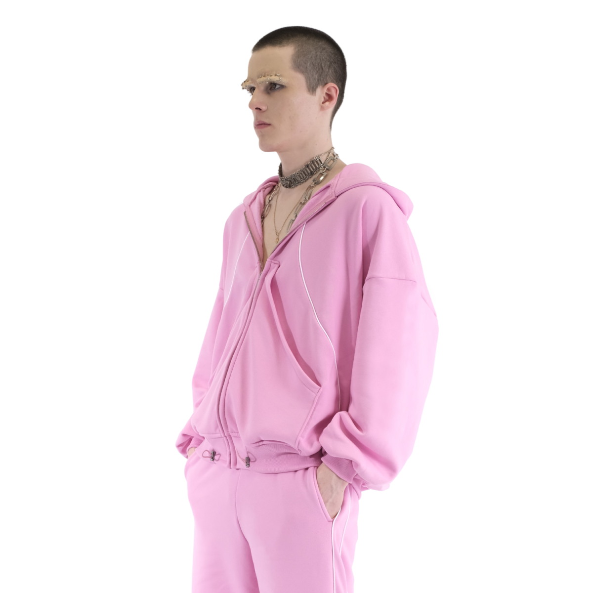 HELIX ZIP HOODIE BABY PINK