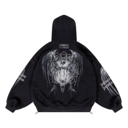 BAT 600GSM ZIP HOODIE BLACK