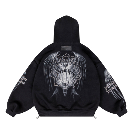 BAT 600GSM ZIP HOODIE BLACK