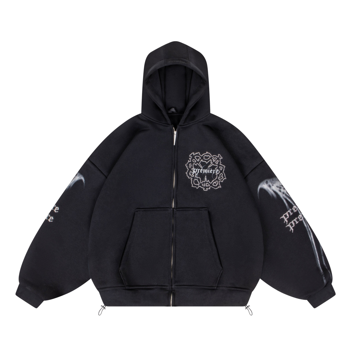 BAT 600GSM ZIP HOODIE BLACK