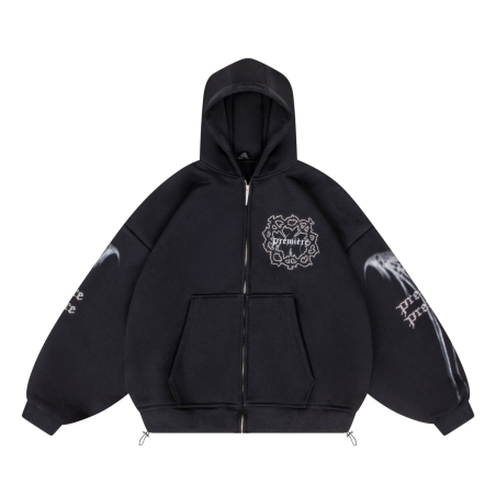 BAT 600GSM ZIP HOODIE BLACK