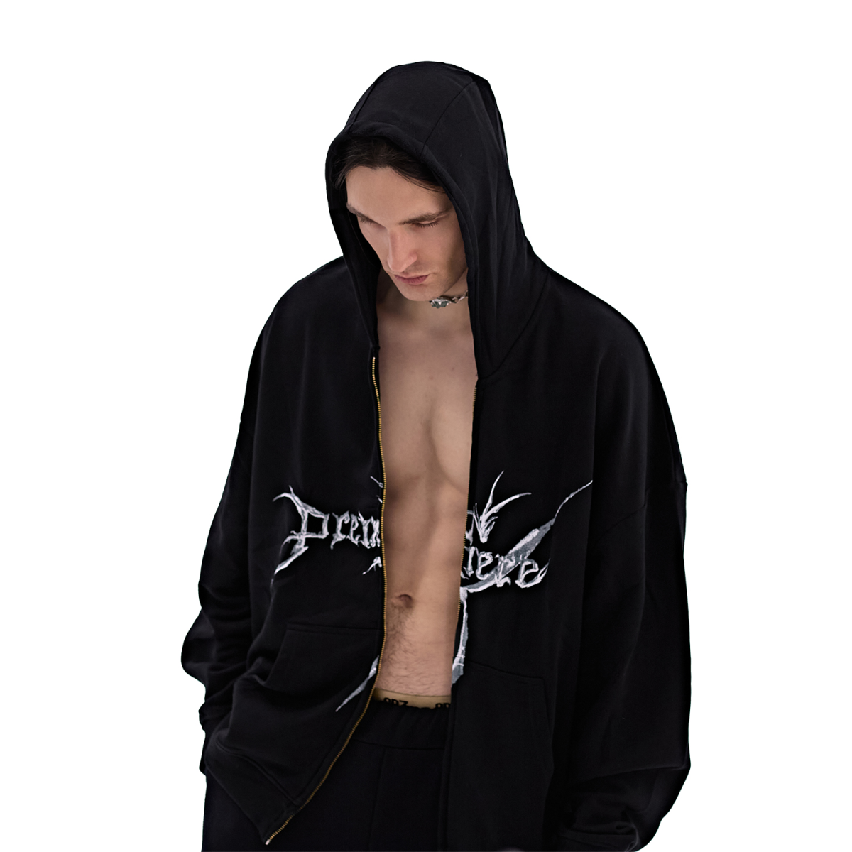 STRANGER ZIP HOODIE BLACK