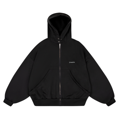 WIDE CUT BASIC ZIP HOODIE BLACK