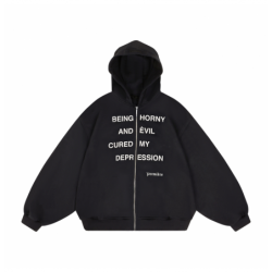 DEPRESSION ZIP HOODIE BLACK