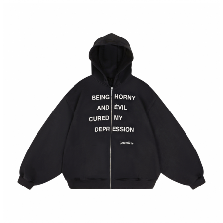 DEPRESSION ZIP HOODIE BLACK