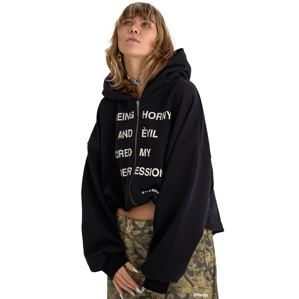 DEPRESSION ZIP HOODIE BLACK