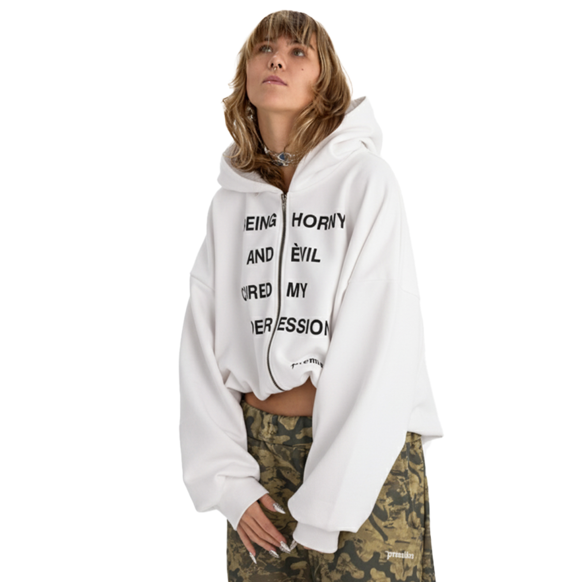 DEPRESSION ZIP 500GSM HOODIE OFF-WHITE