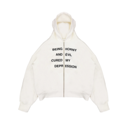 DEPRESSION ZIP 500GSM HOODIE OFF-WHITE