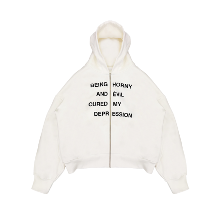 DEPRESSION ZIP 500GSM HOODIE OFF-WHITE