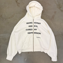 DEPRESSION ZIP 500GSM HOODIE OFF-WHITE
