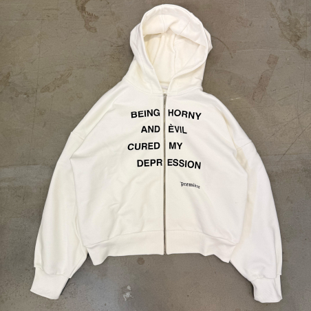 DEPRESSION ZIP 500GSM HOODIE OFF-WHITE