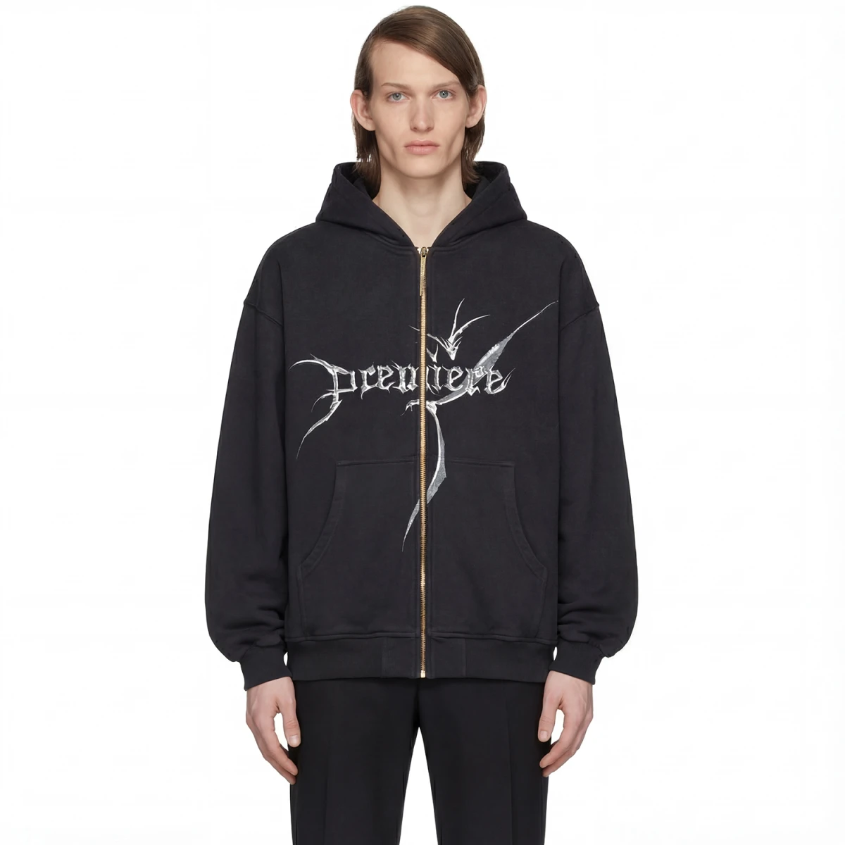 STRANGER ZIP HOODIE BLACK