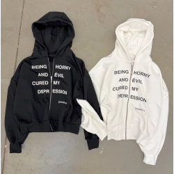 DEPRESSION ZIP HOODIE BLACK