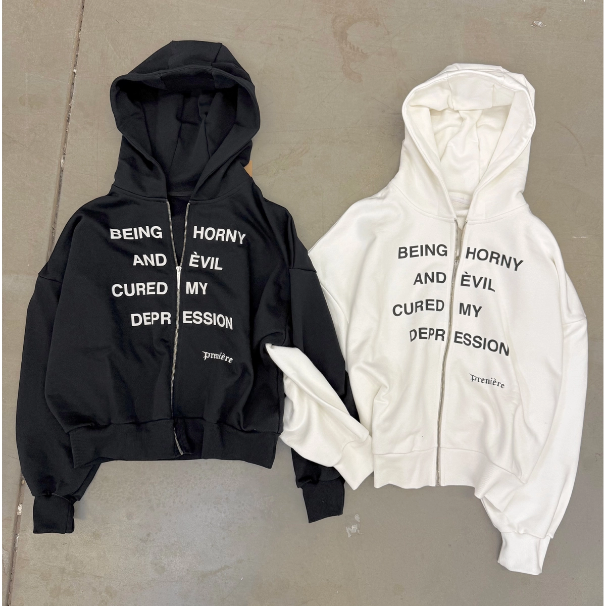 DEPRESSION ZIP HOODIE BLACK