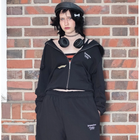 BASIC ZIP REGULAR CUT HOODIE BLACK