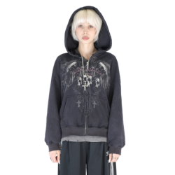 GOTHIC ZIP HOODIE WASHED BLACK