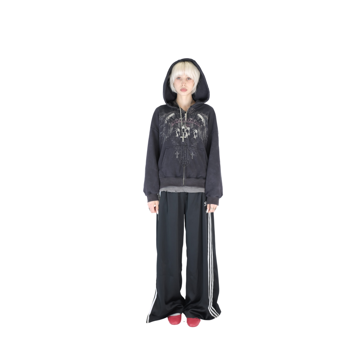 GOTHIC ZIP HOODIE WASHED BLACK