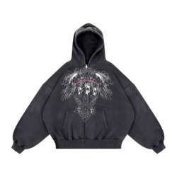 GOTHIC ZIP HOODIE WASHED BLACK