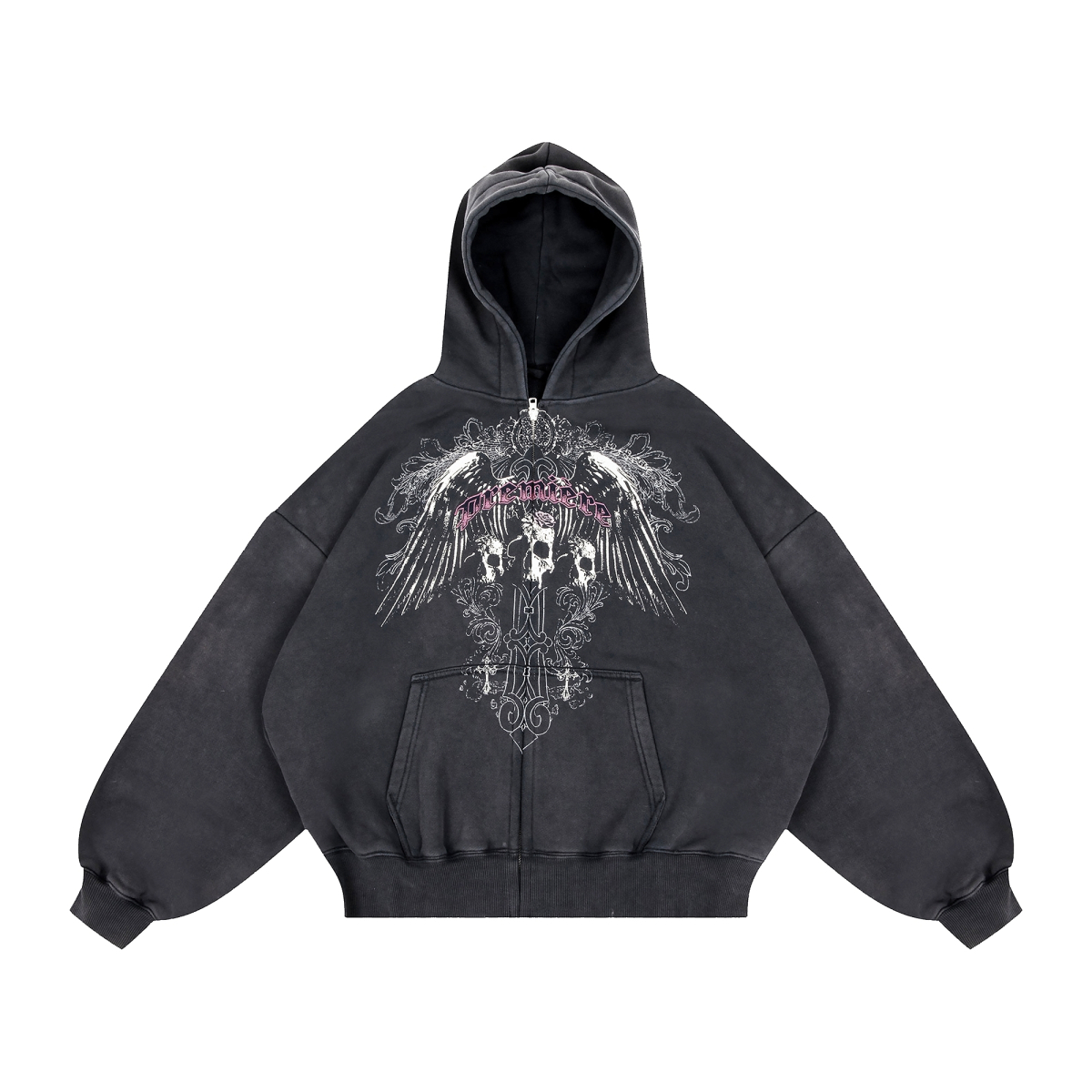 GOTHIC ZIP HOODIE WASHED BLACK